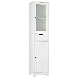 Bathroom Storage Cabinet, Tall Freestanding Cabinet with Door and Drawer, Narrow Slim Tower Cabinet with Adjustable Shelves for Home Office, White