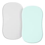 TILLYOU Jersey Knit Soft Bassinet Sheets Fitted for Baby Boy Girl, Stretch to Fit Cover Brands’ Basinette Bedside Co-Sleeper Lounger Cradle Oval Rectangle Hourglass Mattress, 2-Pack Gray and Green