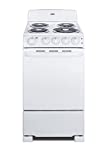 Summit Appliance RE203W 20' Electric Range, 4 Coil Elements, White, 2.3 Cuft Oven Capacity, on Indicator Lights for Oven and Elements