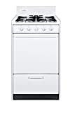 Summit Appliance WLM110P 20' Wide Propane Gas Range, White; Battery Start Ignition; 4 Open Burners; Broiler Compartment; Adjustable Oven Racks; Anti-Tip Bracket; Removable Oven Door And Range Top