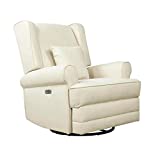 Evolur Phoenix Upholstered Wing Back Power Recliner, Nursery Glider, Durable Soft Fabric, Bonus Pillow, Electronic Recliner and Swivel Glider in Shell