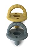 Itzy Ritzy Sweetie Soother Pacifier Set of 2 - Silicone Newborn Pacifiers with Collapsible Handle & Two Air Holes for Added Safety; Set of 2 in Dark Gray & Yellow, Ages Newborn & Up