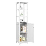 Sweiko Narrow Bathroom Freestanding Storage Cabinet with Adjustable Shelf and Door Tall Linen Tower with 3 Tier Shelves Slim Floor Cabinet for Bedroom Kitchen Living Room Wooden White