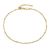 Gold Dainty Satellite Chain Spheres Anklet,14K Gold Plated Boho Cute Tiny Beaded Minimalist Simple Foot Chain Ankle Bracelet for Women