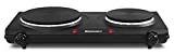 Elite Gourmet EDB-302BF Countertop Double Cast Iron Burner, 1500 Watts Electric Hot Plate, Temperature Controls, Power Indicator Lights, Easy to Clean, Black
