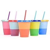 16 oz Color Changing Cups,5 Colors of Plastic Cups Reusable Tumbler with Lids and Straws,Adult Children Cold Drink Cups, Smoothie Cups, Iced Coffee Cups, Party Cups,Set 0f 5