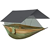 COMMOUDS Camping Hammock with Mosquito Net and Rain Fly, Double Portable Hammock, 2 Person Nylon Parachute Hammock Tent with Tarp & 2 Tree Traps for Backpacking Travel Beach Backyard Patio Hiking