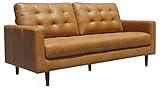 Amazon Brand – Rivet Cove Mid-Century Modern Tufted Leather Apartment Sofa, 72'W, Caramel