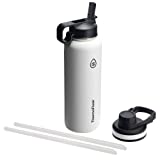 Thermoflask Double Stainless Steel Insulated Water Bottle with Two Lids, 40 oz, White