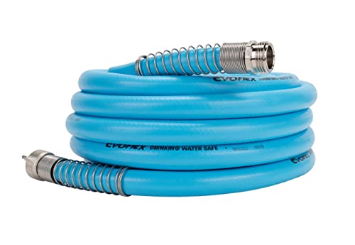 Camco EvoFlex 25-Foot Super Flexible Drinking Water Hose | 5/8-inch ID | Designed for Recreational Use | Blue (22594)