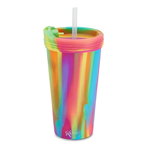 Silipint Silicone 22 Ounce Tumbler Cup with Lid and Straw. Unbreakable, Reusable and Versatile for Travel, Hiking, Camping, Sports and Outdoors. (Single, Hippy Hop)