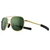 SUNGAIT Men's Military Style Polarized Pilot Aviator Sunglasses - Bayonet Temples (Gold Frame/Green Lens, 55) A285JKLV