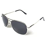 J+S Premium Military Style Classic Aviator Sunglasses, Polarized, 100% UV Protection (Large Frame - Silver Frame/Black Lens)