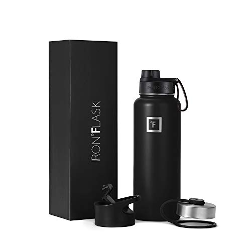 IRON °FLASK Sports Water Bottle - 40 Oz, 3 Lids (Spout Lid), Leak Proof, Vacuum Insulated Stainless Steel, Double Walled, Thermo Mug, Metal Canteen