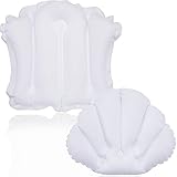 2 Pieces Inflatable Bath Pillow for Tub Pillows for Bath Terry Cloth Bath Pillow Neck Support Spa Pillow with Suction Cup for Bathtub Comfortable Soft Bath Cushion, Large and Small Size (White)