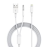 Aux Cord for iPhone, iSkey 2 in 1 3.5mm Aux Cable for Car with Charger Cord Compatible with iPhone 13 12 11 XS XR X 8 7 6 iPad iPod Home Audio, Speaker, Headphone Support All iOS Version (4 FT)