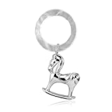Sterling Silver 925 Baby Rattle Rocking Horse Simulated Mother of Pearl Ring Keepsake