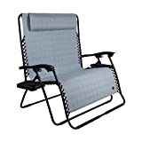 Bliss Hammocks GFC-497DGRY 45' Wide 2-Person Zero Gravity Chair w/Drink Tray & Adjustable Pillow, Foldable, Outdoor, Lawn, Deck, Patio, Wide Arm Rest, Adjustable Lounge Chair, 600 Lbs, Geo Gray Weave