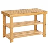 SONGMICS Shoe Rack Bench, 3-Tier Bamboo Shoe Organizer, Storage Shelf Holds Up to 264 lb, Ideal for Entryway Bathroom Living Corridor, Natural ULBS04N