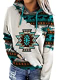 Lanaoree Western Wear For Women Ethnic Style Rhombus Printed Hooded Sweatshirt Women's Geometric Horse Print Aztec Hoodie Pullover Large