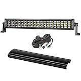 20 Inch LED Light Bar with Wiring Harness and Black Cover, OFFROADTOWN 320w Quad Row Off Road Driving Light Spot Flood Combo LED Work Light Bar IP68 Waterproof Fog Light for Truck UTV ATV SUV Boat
