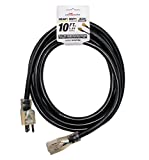 10 ft Power Extension Cord Outdoor & Indoor Heavy Duty 10 Gauge/3 Prong SJTW (Black) Lighted end Extra Durability 13 AMP 125 Volts 1625 Watts by LifeSupplyUSA