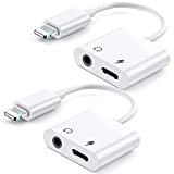 [2 Pack] Headphone Adapter for iPhone [Apple MFi Certified], 2 in 1 Lightning to 3.5mm AUX Audio Dongle Charger Splitter for iPhone Accessories Compatible iPhone 13/12/11/X/8/7 Support All iOS System