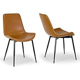 Set of 2 Alary Caramel Brown Faux Leather Modern Dining Chair with Black Iron Legs