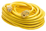 Yellow Jacket 2991 10/3 Extra Heavy-Duty 20-Amp Premium SJTW Contractor Extension Cord with Lighted T-Blade Plug, 50-Foot All Copper Wire Extension Cord, 20 Amps, 125 Volts, 2500 Watts