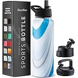 Triple-Insulated Stainless Steel Water Bottle with Straw Lid - Flip-Top Lid - Wide-Mouth Cap (40 Oz) Insulated Water Bottles, Keeps Hot and Cold - Sports Canteen Water Bottle Great for Hiking & Biking