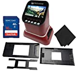 Wolverine F2D Saturn Digital Film & Slide Scanner - Converts 120 Medium Format, 127 Film, Microfiche, 35mm Negatives & Slides to Digital JPEG - 4.3' LCD w/HDMI Output, 16GB SD Card & Z-Cloth (Red)