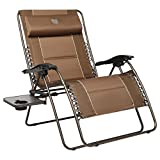 TIMBER RIDGE XXL Oversized Zero Gravity Chair, Full Padded Patio Lounger with Side Table, 28” Wide Reclining Lawn Chair, Support 500lbs (Brown)