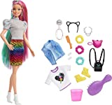 Barbie Leopard Rainbow Hair Doll (Blonde) with Color-Change Hair Feature, 16 Hair & Fashion Play Accessories Including Scrunchies, Brush, Fashion Tops, Cat Ears, Cat Purse & More