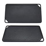 GasSaf Cast Iron Reversible Griddle, Double Sided Grill Pan Perfect for Stove Tops and Gas Grills, 20 Inch x 10 Inch