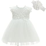 Baby Girl Dress Christening Baptism Gowns Flower Girl Dress, White, 3M