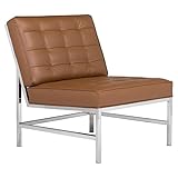 Studio Designs Home Modern Accent Chair Lounge Chair for Living Room Bedroom, Bonded Leather, Caramel Brown/Chrome,