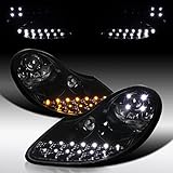 AUTOZENSATION Compatible with 1997-2004 Porshe Boxster 1997-2001 911 996 Black LED Projector Headlights L + R Pair Headlamp