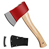 Winzwon 15-Inch Chopping Axe Hatchet for Splitting and Kindling Outdoor Camping Wood Handle Forged Carbon Steel Heat Treated Hand Axe Tool (Red)