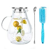 SMIRLY Glass Pitcher with Lid and Spout: Glass Water Pitcher with Lid, Iced Tea Pitcher for Fridge, Glass Pitcher with Handle and Lid, Glass Juice Pitcher, Glass Jug, Lemonade Pitcher, Glass Water Jug