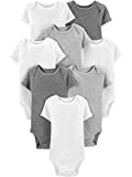 Simple Joys by Carter's Unisex Babies' Short-Sleeve Bodysuit, Pack of 8, White/Light Grey Heather/Medium Grey Heather, 0-3 Months