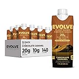 Evolve Plant Based Protein Shake, Chocolate Caramel, 20g Vegan Protein, Dairy Free, No Artificial Sweeteners, Non-GMO, 10g Fiber, 11oz, (12 Pack)