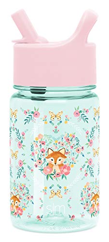 Simple Modern Kids Water Bottle Plastic BPA-Free Tritan Cup with Leak Proof Straw Lid | Reusable and Durable for Toddlers, Boys, Girls | Summit Collection | 12oz, Fox and the Flower