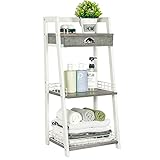 3-Tier Bathroom Ladder Shelf, Bathroom Floor Storage Shelf with Drawer, Freestanding Tower Shelf, Open Shelving Unit for Bathroom Living Room Balcony（White）
