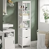 Haotian FRG126-W, White Floor Standing Tall Bathroom Storage Cabinet with Shelves and Door, Linen Tower Bath Cabinet, Cabinet with Shelf