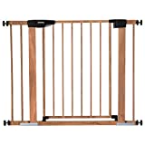 Babelio Metal Baby Gate with Wood Pattern, 29-40' Easy Install Pressure Mounted Dog Gate, No Drilling, No Tools Required, Ideal for Stairs and Doorways, with Wall Protectors and Extenders