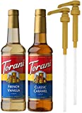By The Cup Syrup Pumps, Fits Torani Syrup Bottles and Includes 1 of each, French Vanilla and Classic Caramel 750 ml Coffee Syrup Flavoring