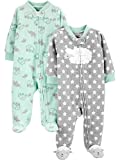 Simple Joys by Carter's Unisex Babies' Fleece Footed Sleep and Play, Pack of 2, Mint Green/Grey, Elephant, 6-9 Months