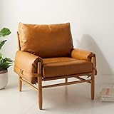 Safavieh Home Oslo Mid-Century Caramel Brown Faux Leather and Natural Arm Chair