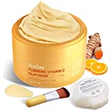 4.23 oz Turmeric Clay Mask for Dark Spots, Brighten and Refining Pores, Face Mask Skin Care Sensitive Skin Clay Face Mask with Vitamin C, Facial Mask- Includes Mask Brush and Konjac Facial Sponges