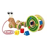 Award Winning Hape Walk-A-Long Snail Toddler Wooden Pull Toy, L: 11.9, W: 4.4, H: 7.3 inch